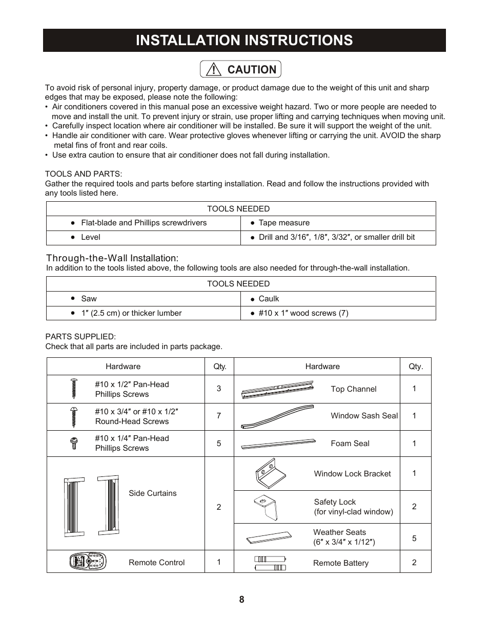 Installation instructions, Caution | Perfect Aire PAHP12002 User Manual | Page 9 / 18