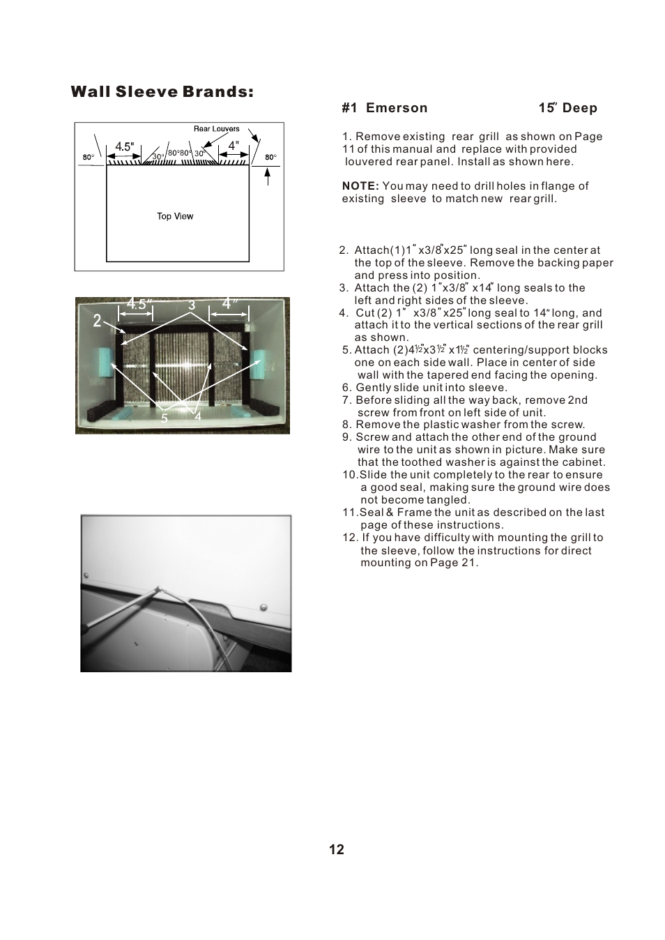 Т³гж 13, Wall sleeve brands, 1 emerson 15 deep | Perfect Aire PATW10000 User Manual | Page 13 / 27