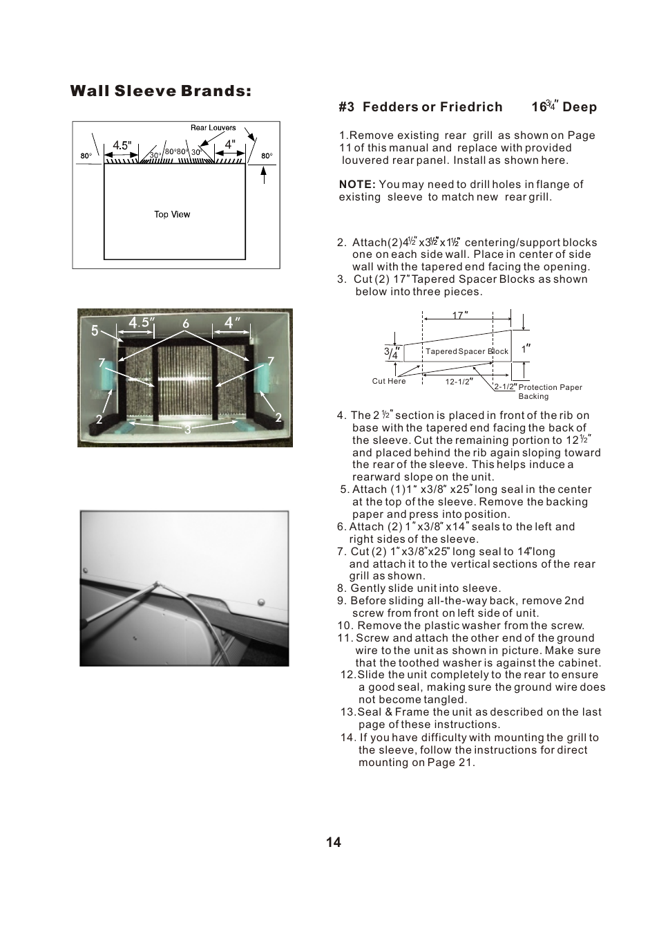 Т³гж 15, Wall sleeve brands, 3 fedders or friedrich 16 deep | Perfect Aire PATW10000 User Manual | Page 15 / 27