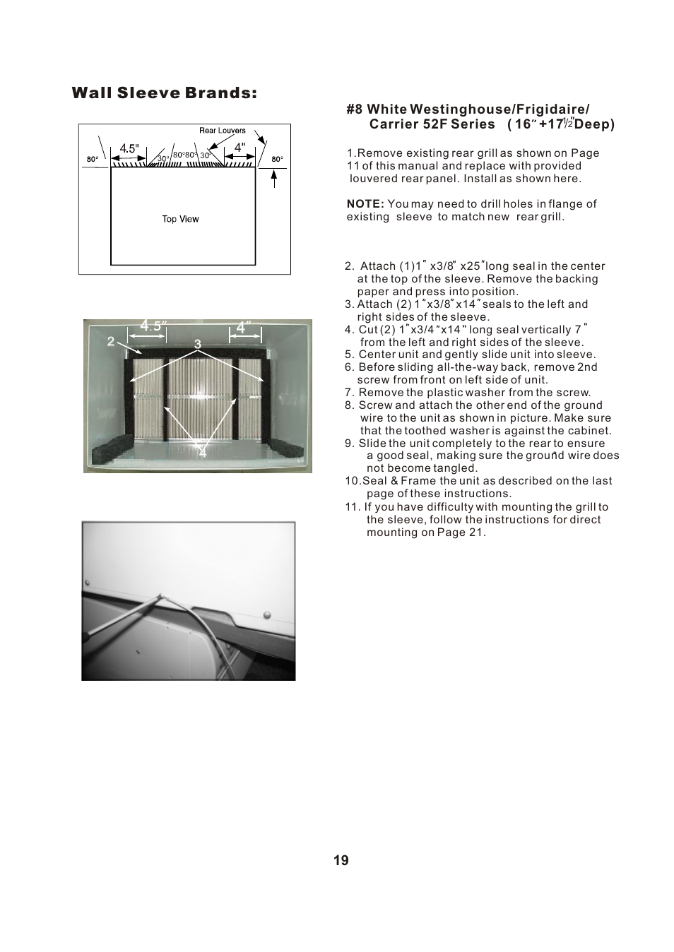 Т³гж 20, Wall sleeve brands | Perfect Aire PATW10000 User Manual | Page 20 / 27