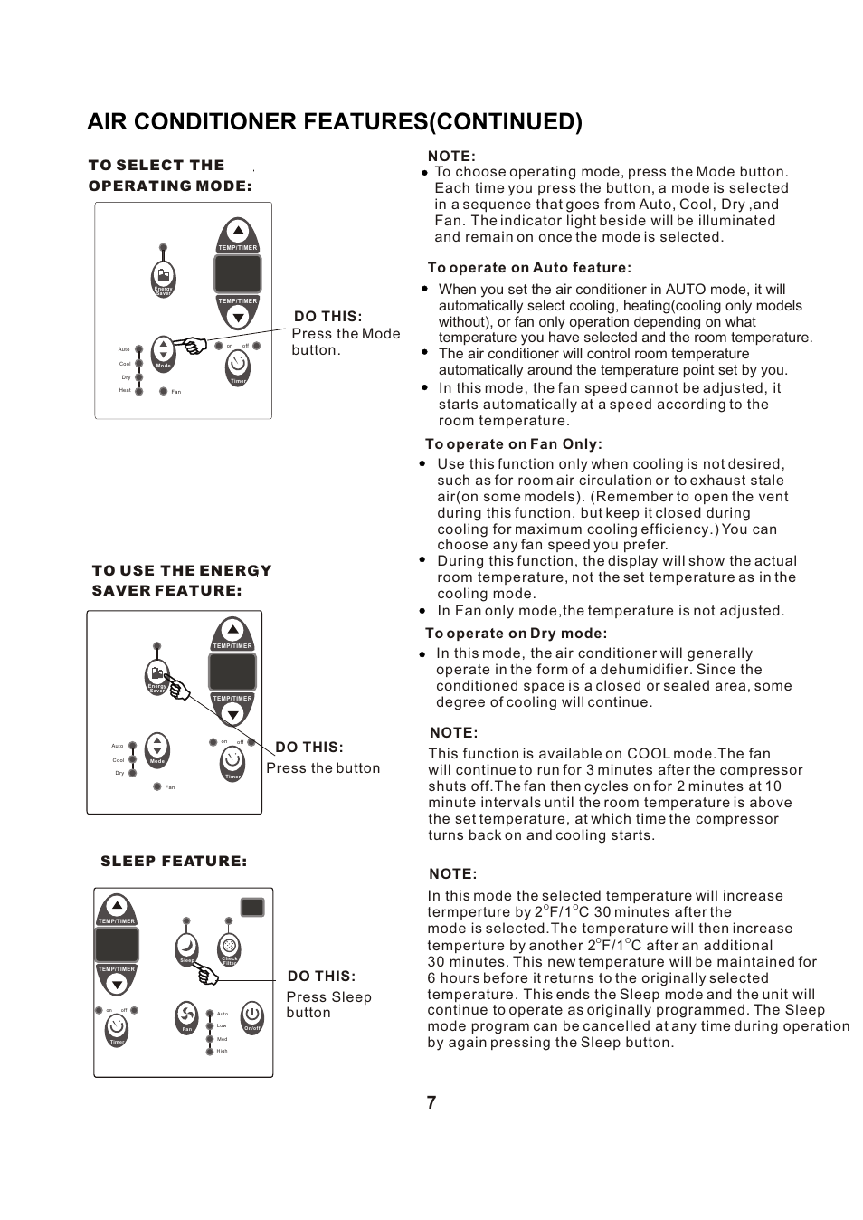 Т³гж 8, Air conditioner features(continued) | Perfect Aire PATW10000 User Manual | Page 8 / 27