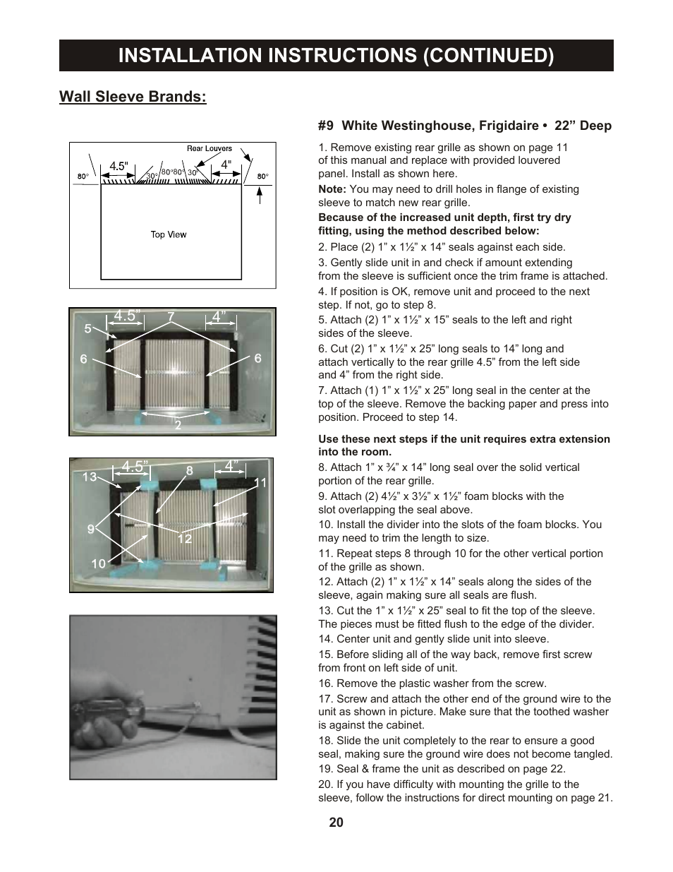 Installation instructions (continued), Wall sleeve brands | Perfect Aire PATWH14002 User Manual | Page 21 / 26