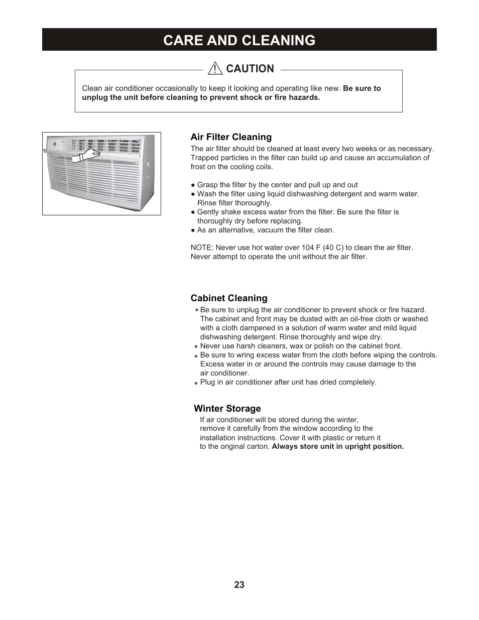 Care and cleaning, Caution | Perfect Aire PATWH14002 User Manual | Page 24 / 26