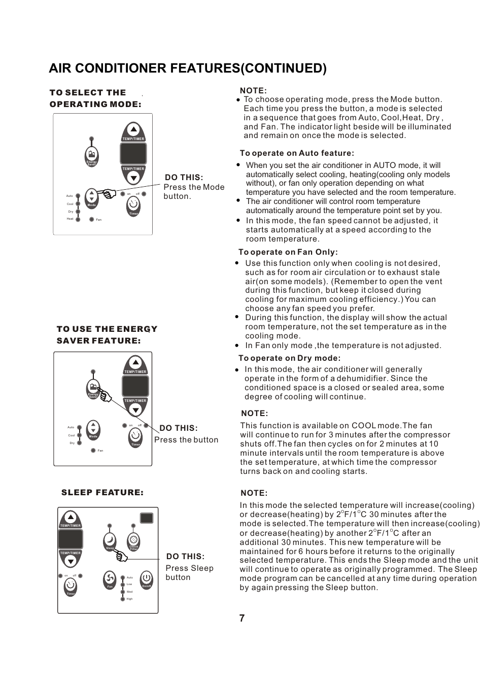 Т³гж 8, Air conditioner features(continued) | Perfect Aire PATWH12000 User Manual | Page 8 / 27