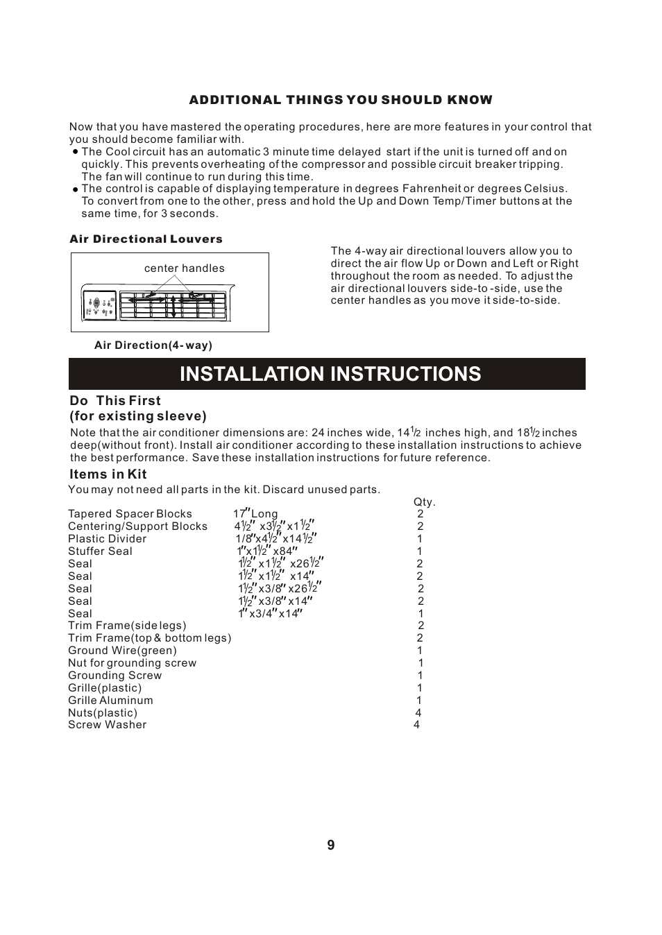 Т³гж 10, Installation instructions, Do this first (for existing sleeve) | Items in kit | Perfect Aire PATW12002 User Manual | Page 10 / 27