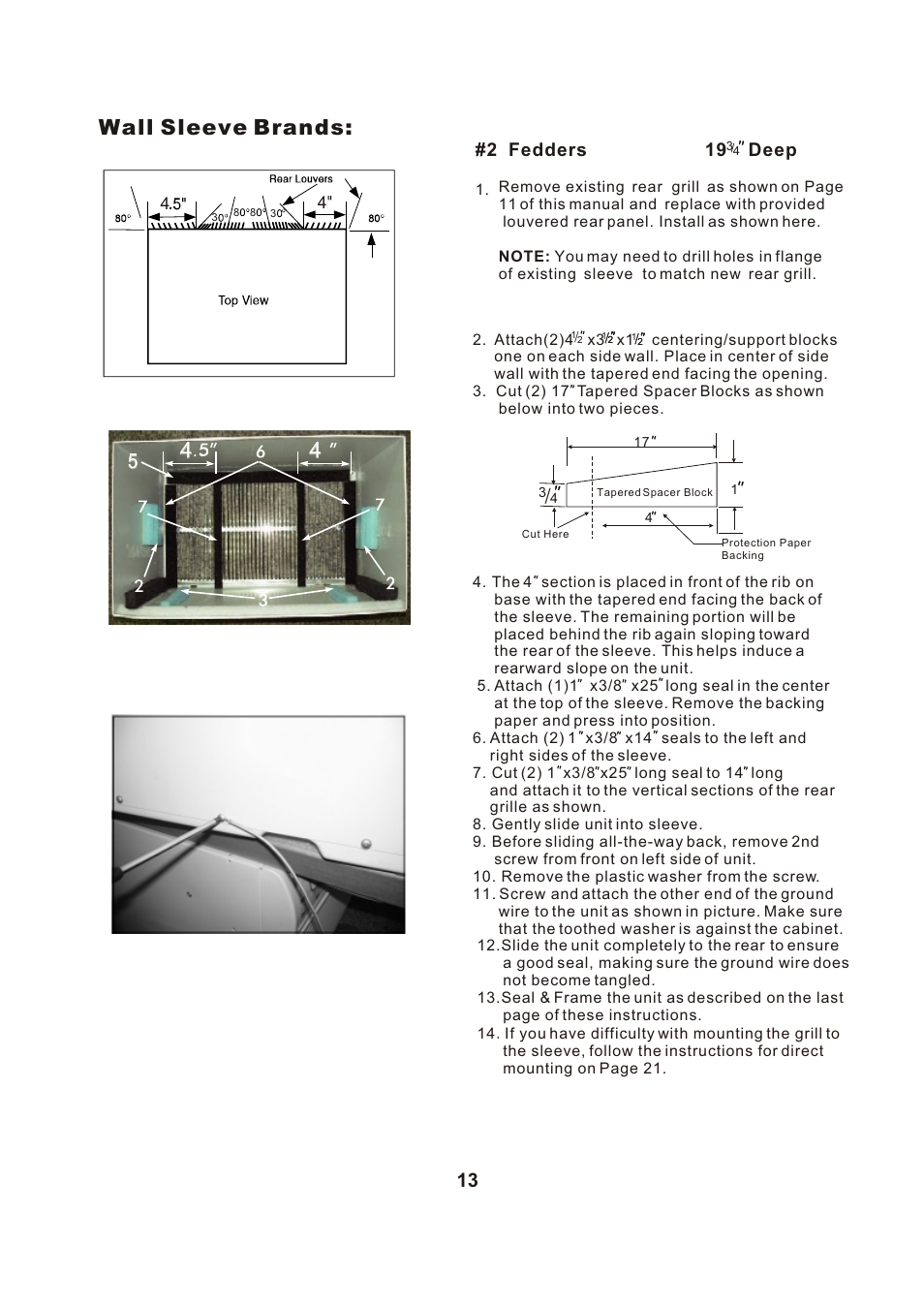 Т³гж 14, Wall sleeve brands, 2 fedders 19 deep | Perfect Aire PATW12002 User Manual | Page 14 / 27
