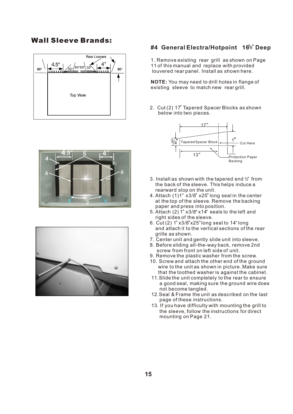 Т³гж 16, Wall sleeve brands, 4 general electra/hotpoint 16 deep | Perfect Aire PATW12002 User Manual | Page 16 / 27