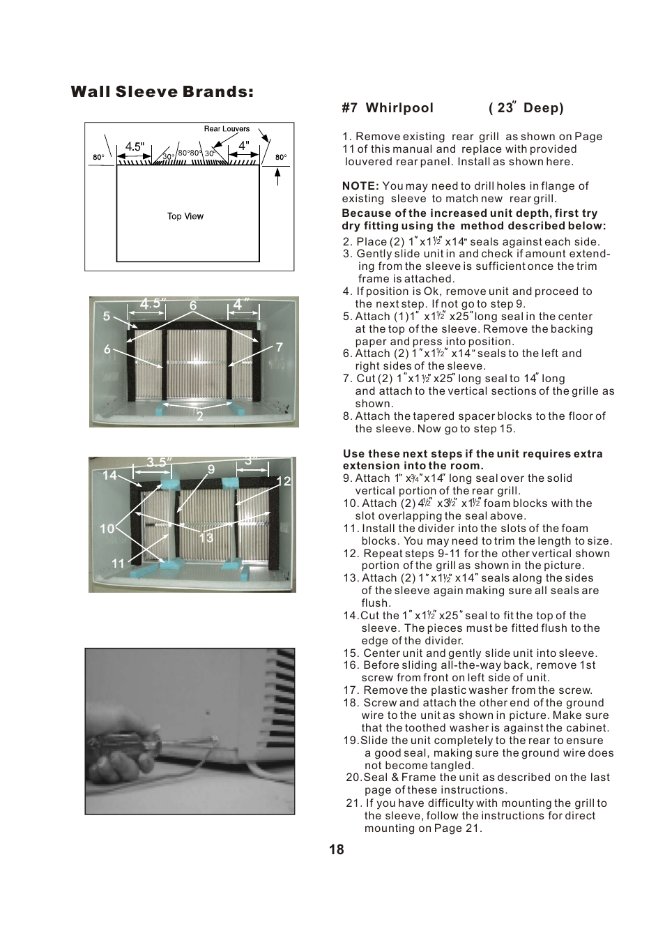 Т³гж 19, Wall sleeve brands, 7 whirlpool ( 23 deep) | Perfect Aire PATW12002 User Manual | Page 19 / 27