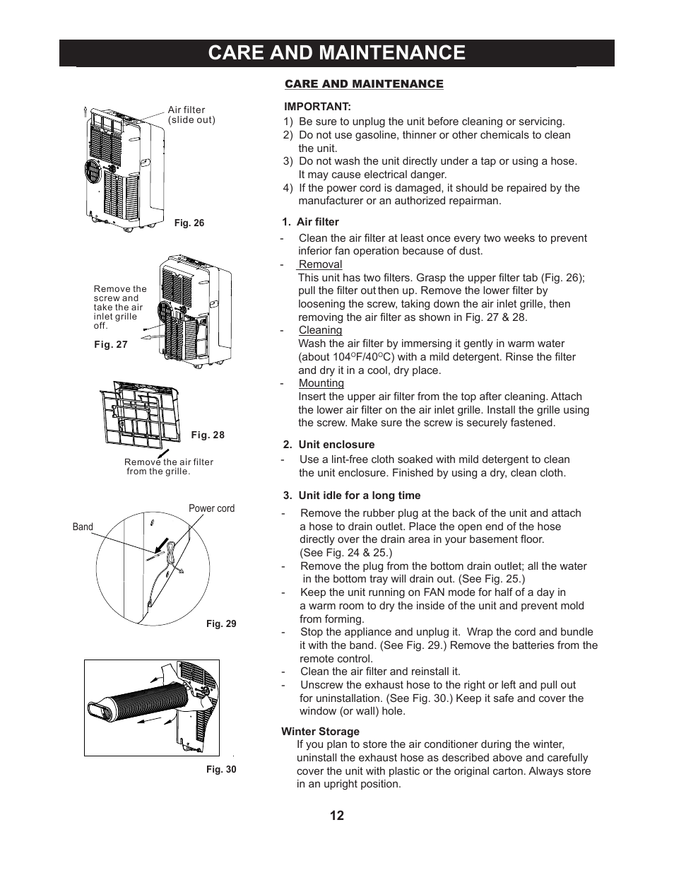 Care and maintenance | Perfect Aire 10000PPAC User Manual | Page 13 / 15
