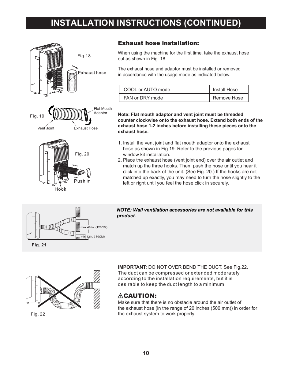 Installation instructions (continued), Caution | Perfect Aire 12000PPAC User Manual | Page 11 / 15