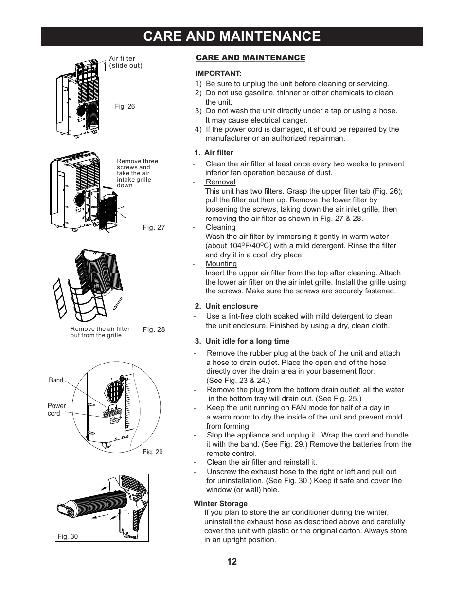 Care and maintenance | Perfect Aire 12000PPAC User Manual | Page 13 / 15