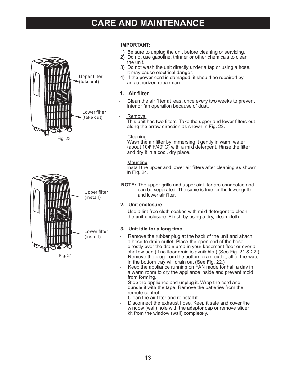 Care and maintenance | Perfect Aire NP10000 User Manual | Page 14 / 16