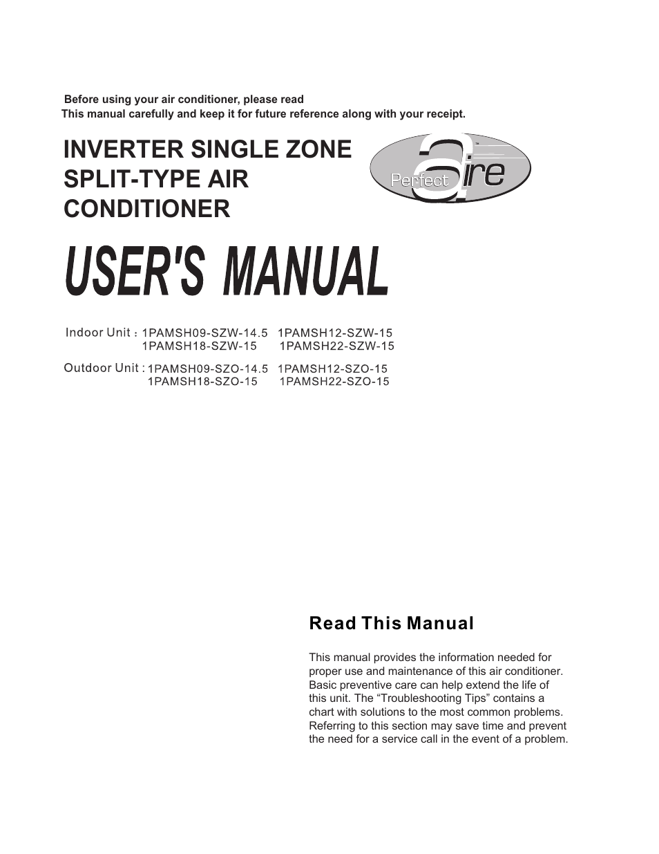 Perfect Aire 1PAMSH22-15 User Manual User Manual | 16 pages