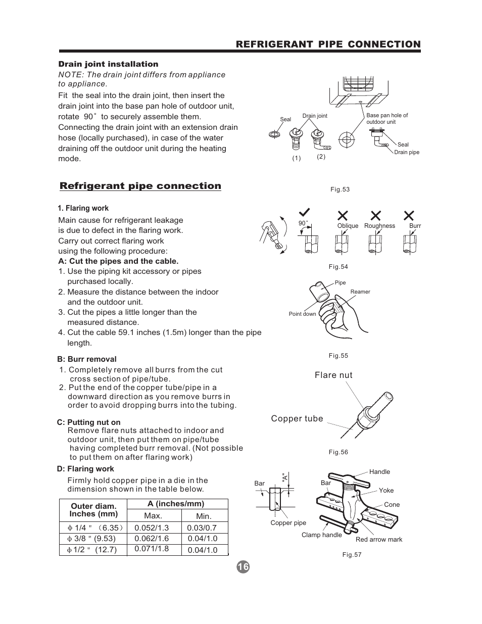 Refrigerant pipe connection, 16 refrigerant pipe connection | Perfect Aire 1PAMSH36-MZO4-16 Installation Manual User Manual | Page 17 / 24