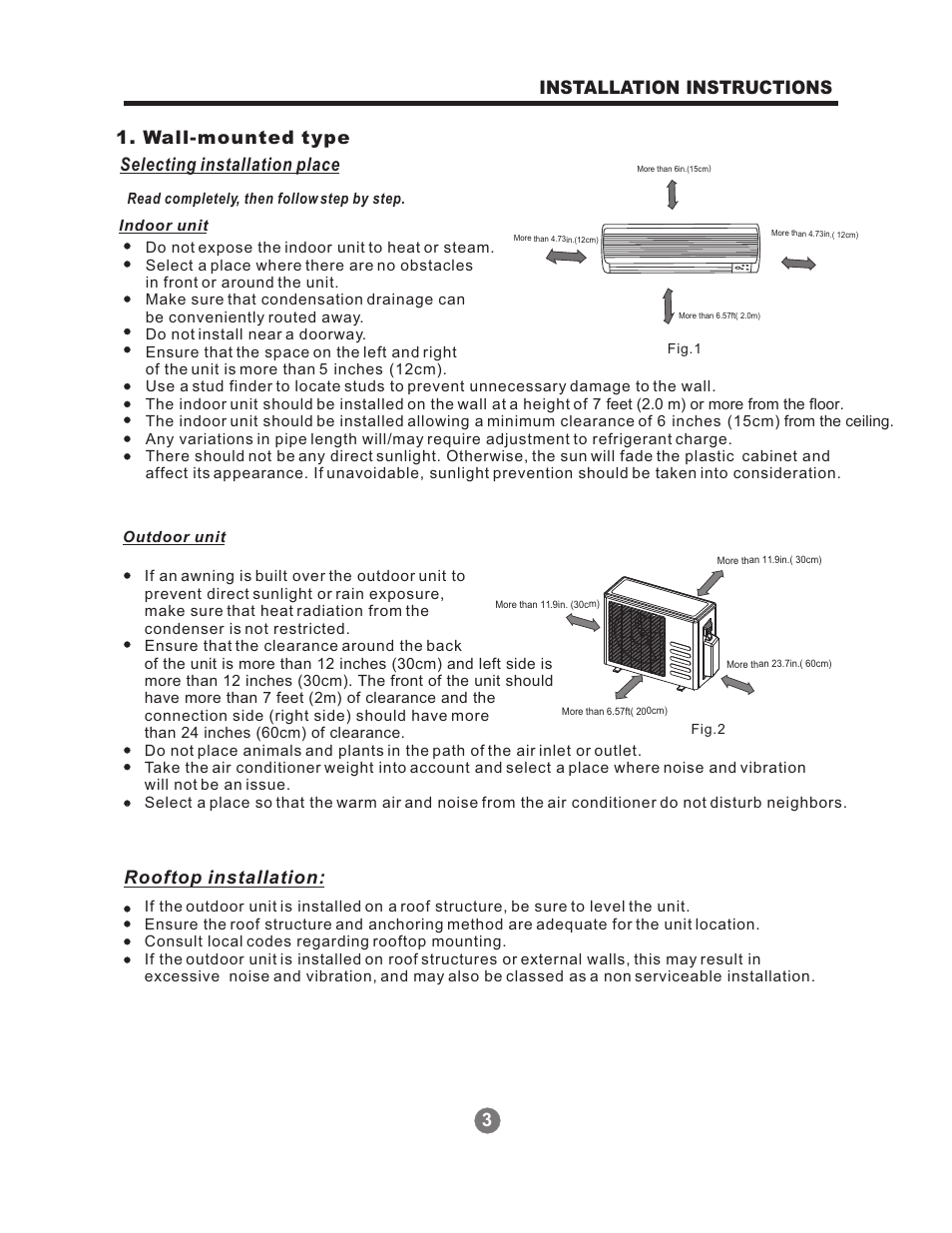 3selecting installation place, Rooftop installation: installation instructions, Wall-mounted type | Perfect Aire 1PAMSH36-MZO4-16 Installation Manual User Manual | Page 4 / 24