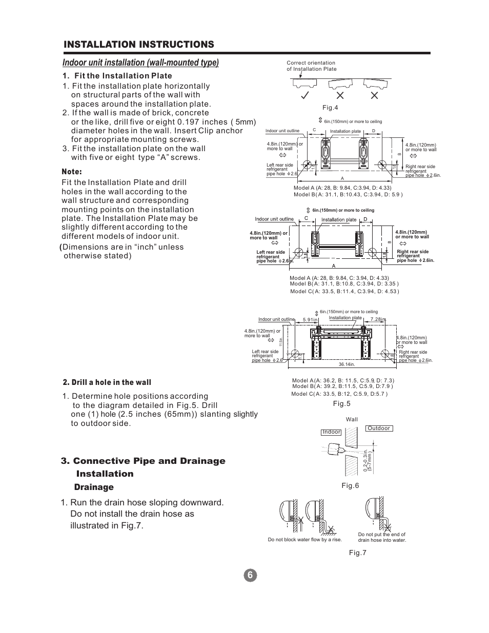 6installation instructions, Indoor unit installation (wall-mounted type) | Perfect Aire 1PAMSH36-MZO4-16 Installation Manual User Manual | Page 7 / 24