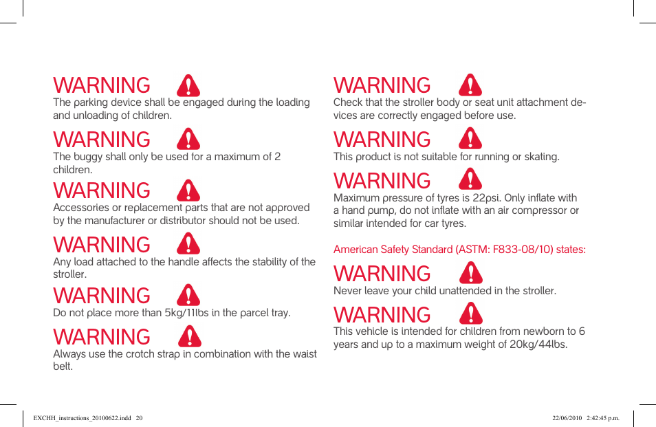 Warning | phil&teds hammerhead User Manual | Page 20 / 60