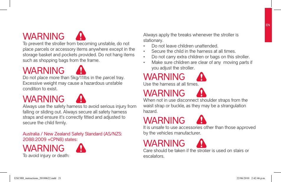 Warning | phil&teds hammerhead User Manual | Page 21 / 60