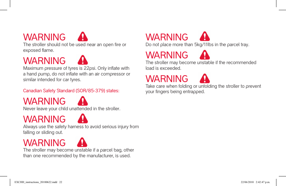 Warning | phil&teds hammerhead User Manual | Page 22 / 60
