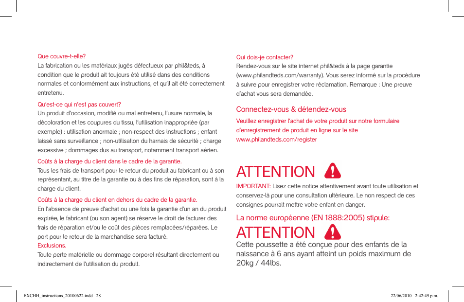 Attention | phil&teds hammerhead User Manual | Page 28 / 60