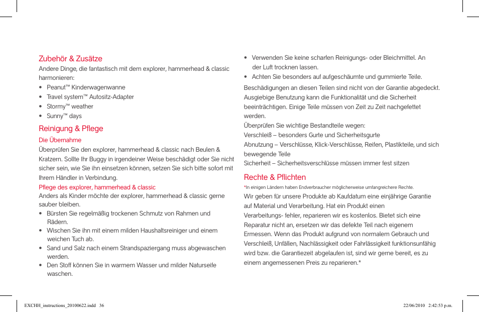 Zubehör & zusätze, Reinigung & pflege, Rechte & pflichten | phil&teds hammerhead User Manual | Page 36 / 60