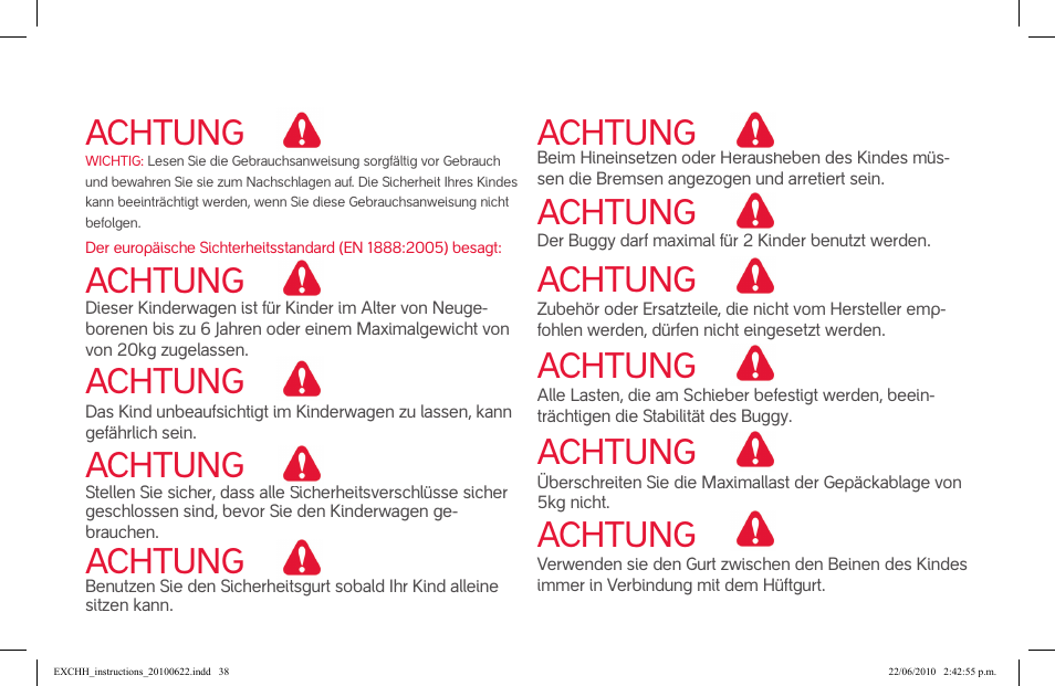 Achtung | phil&teds hammerhead User Manual | Page 38 / 60