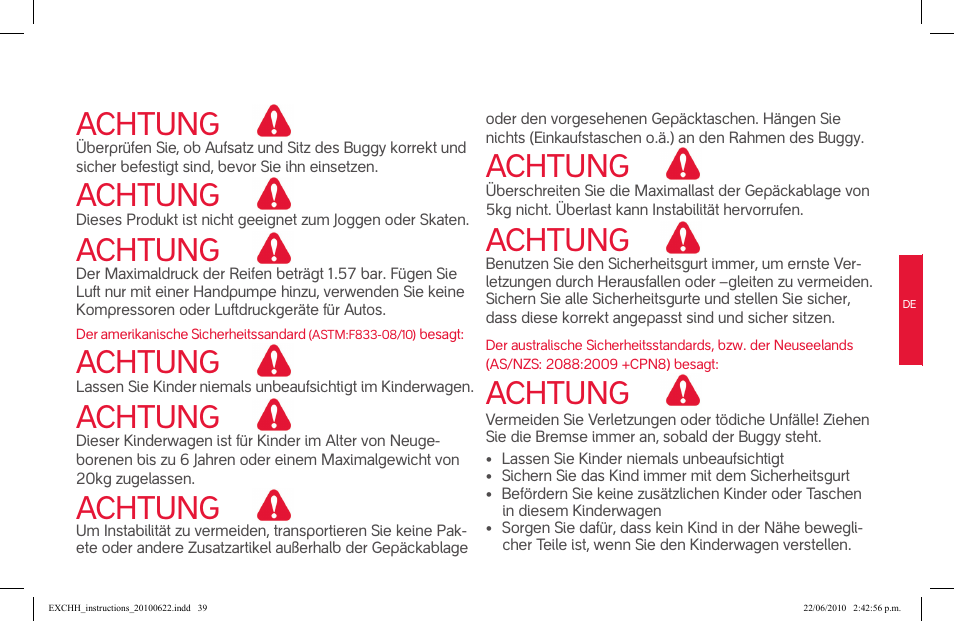 Achtung | phil&teds hammerhead User Manual | Page 39 / 60