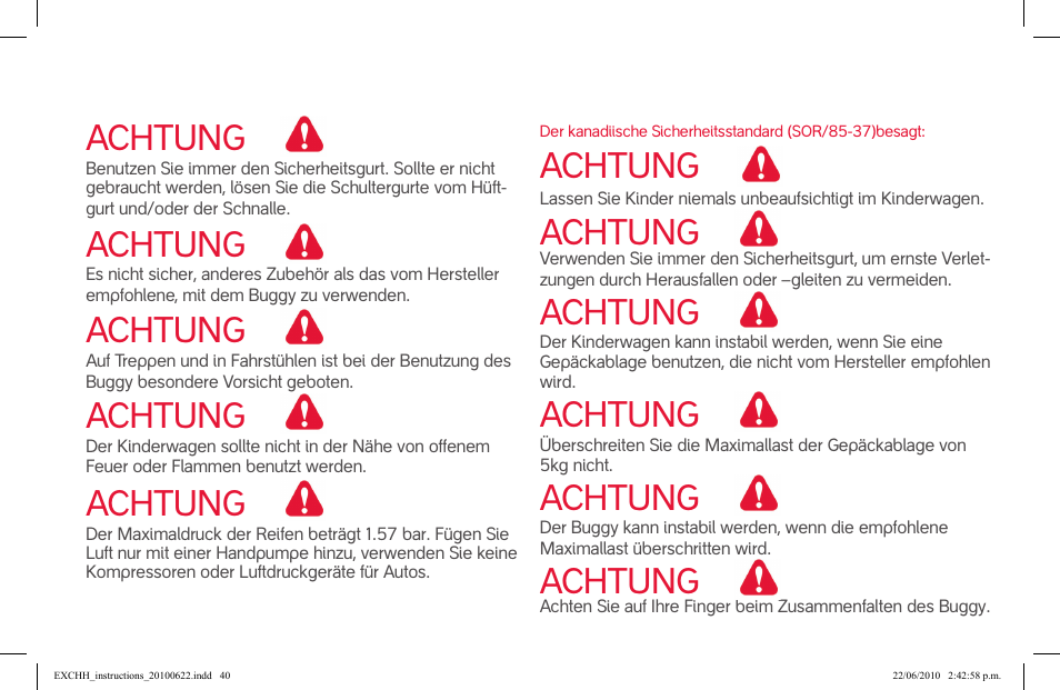 Achtung | phil&teds hammerhead User Manual | Page 40 / 60