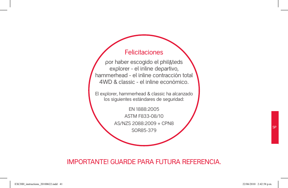 Felicitaciones, Importante! guarde para futura referencia | phil&teds hammerhead User Manual | Page 41 / 60