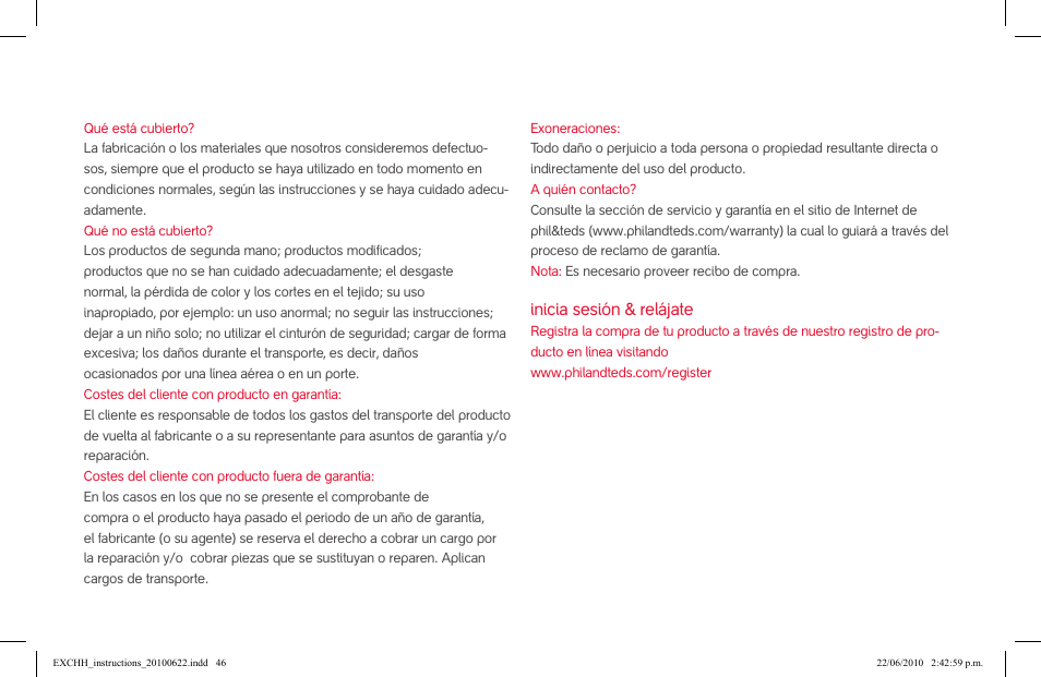 Inicia sesión & relájate | phil&teds hammerhead User Manual | Page 46 / 60