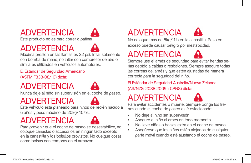 Advertencia | phil&teds hammerhead User Manual | Page 48 / 60