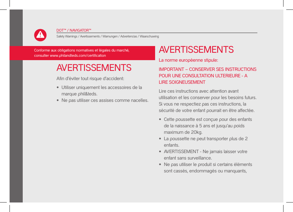 Avertissements | phil&teds dot User Manual | Page 12 / 58