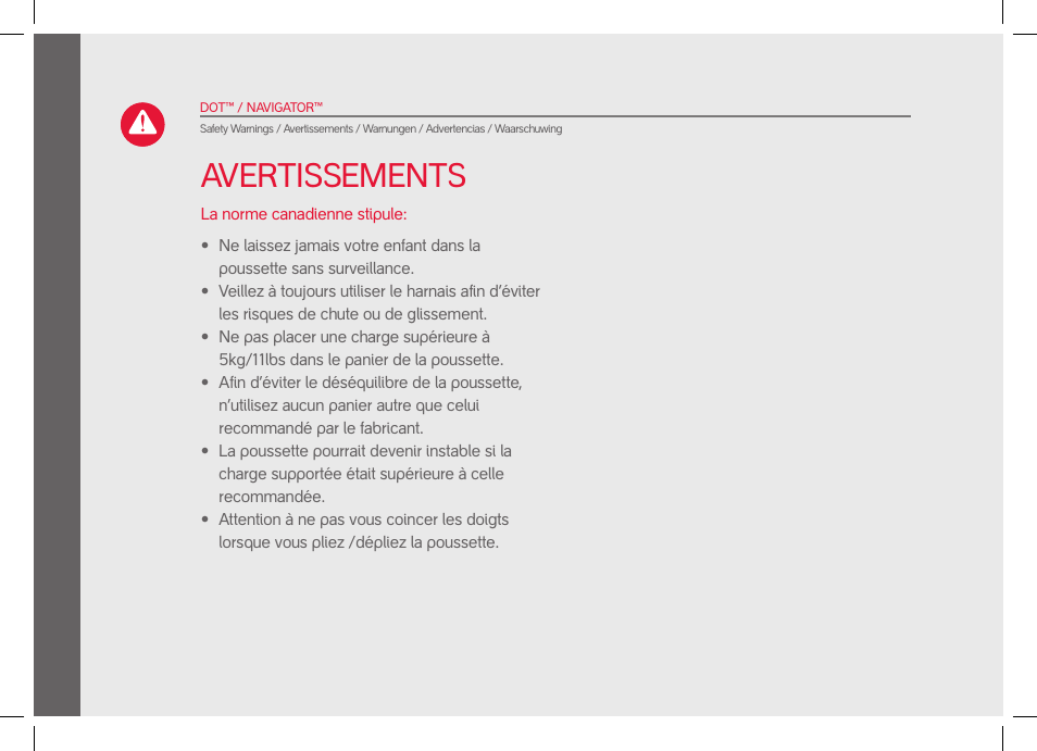 Avertissements | phil&teds dot User Manual | Page 14 / 58
