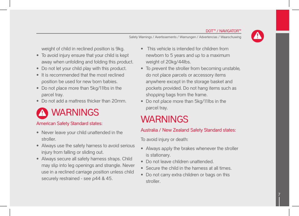 Warnings | phil&teds dot User Manual | Page 7 / 58