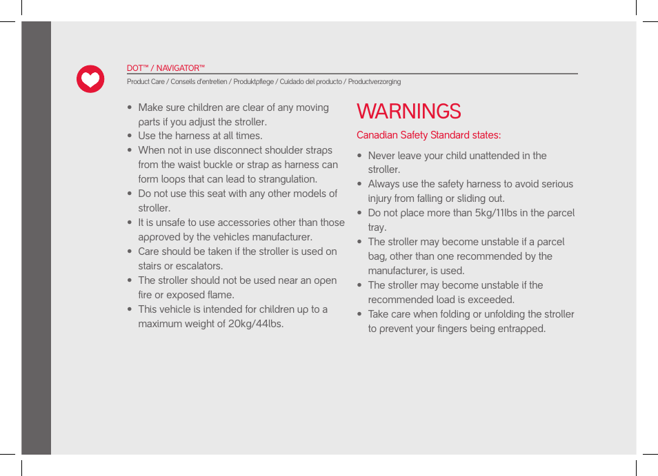 Warnings | phil&teds dot User Manual | Page 8 / 58