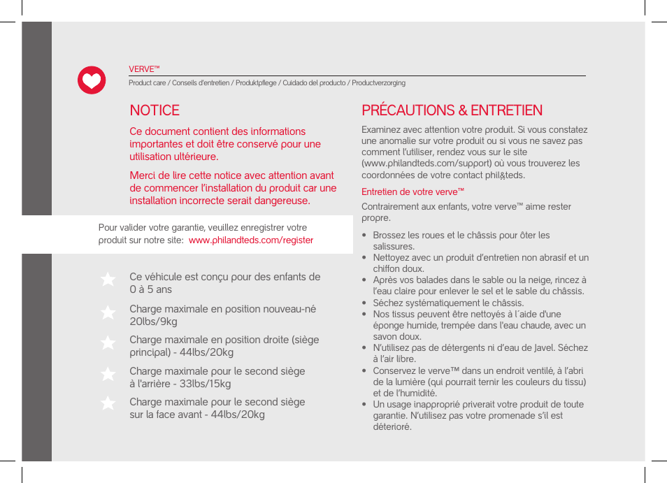 Précautions & entretien, Notice | phil&teds verve pre-2014 User Manual | Page 10 / 58