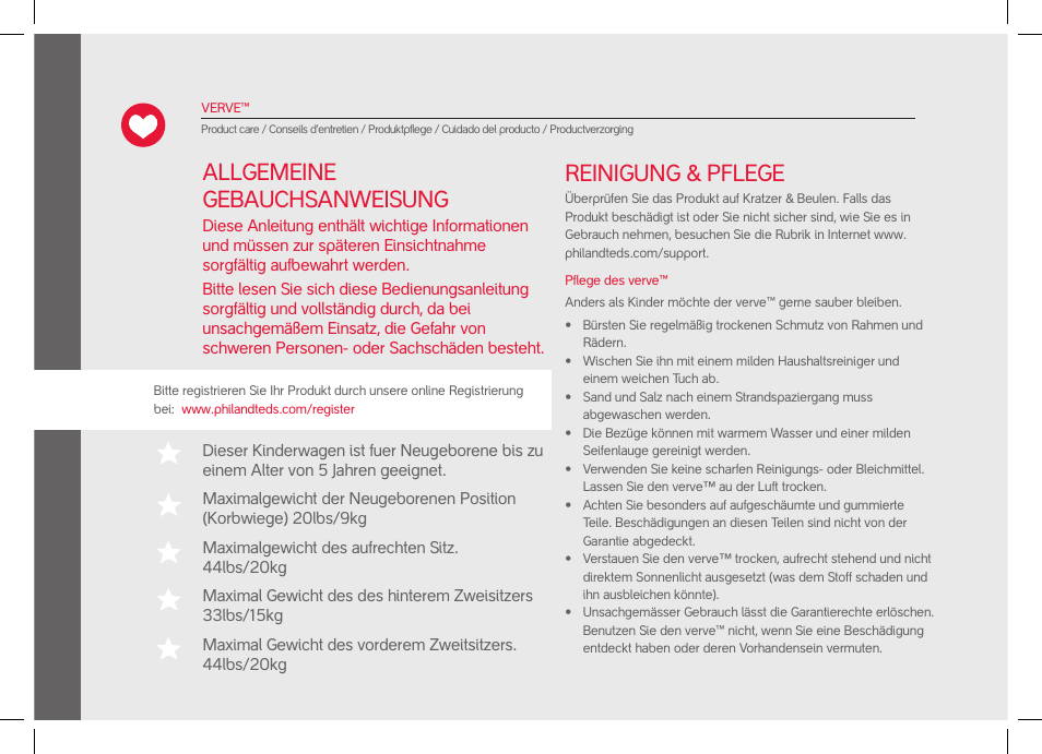 Reinigung & pflege, Allgemeine gebauchsanweisung | phil&teds verve pre-2014 User Manual | Page 16 / 58