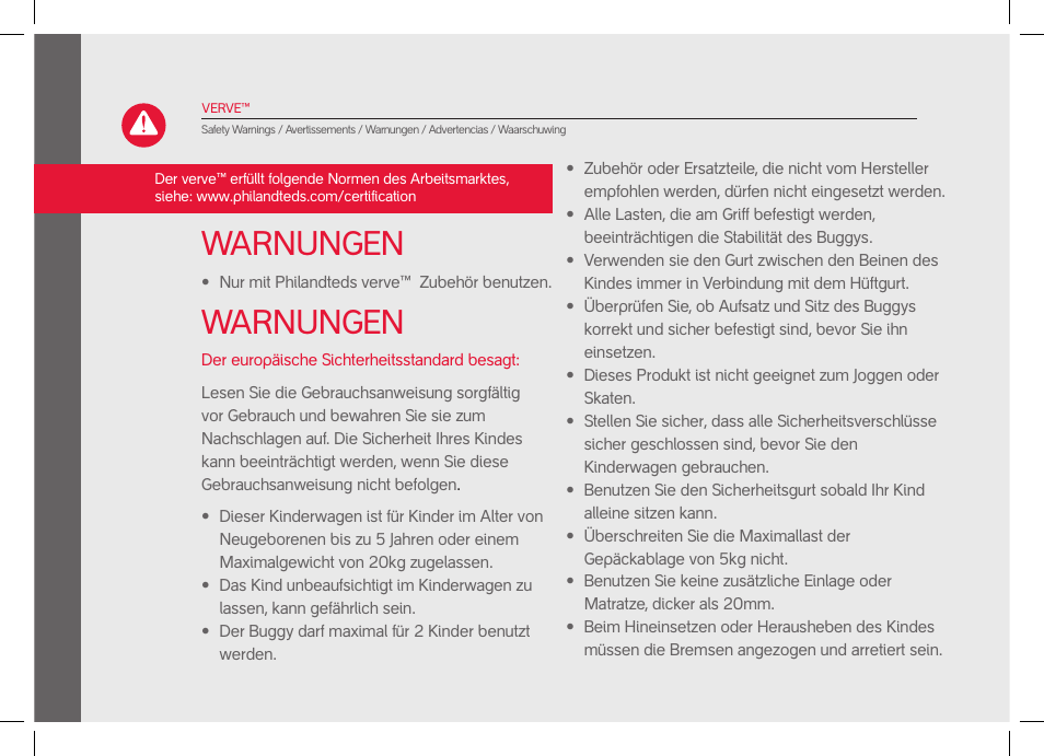 Warnungen | phil&teds verve pre-2014 User Manual | Page 18 / 58