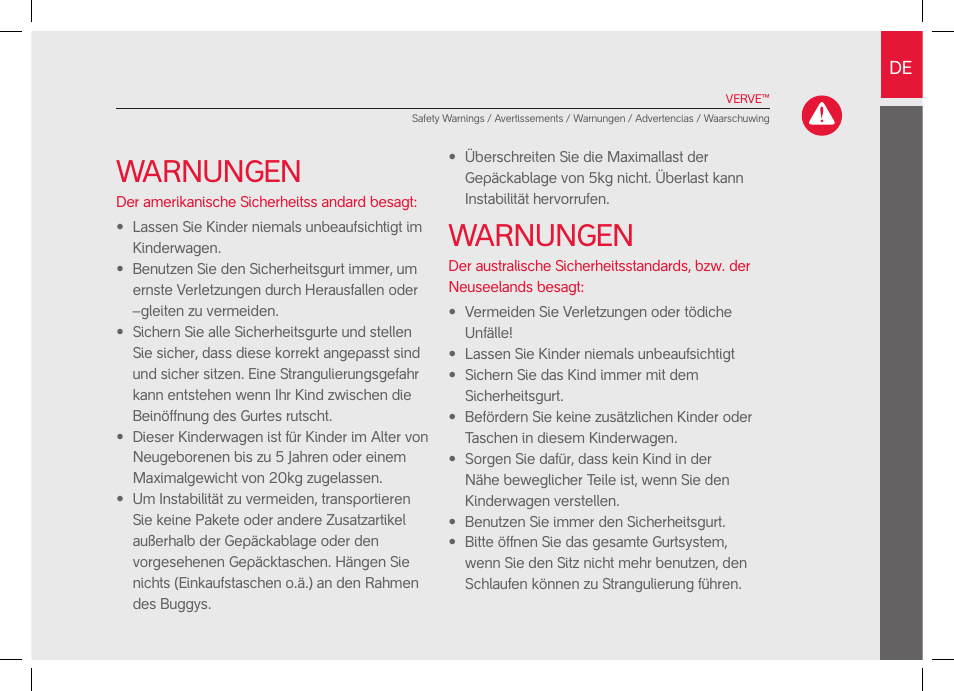 Warnungen | phil&teds verve pre-2014 User Manual | Page 19 / 58