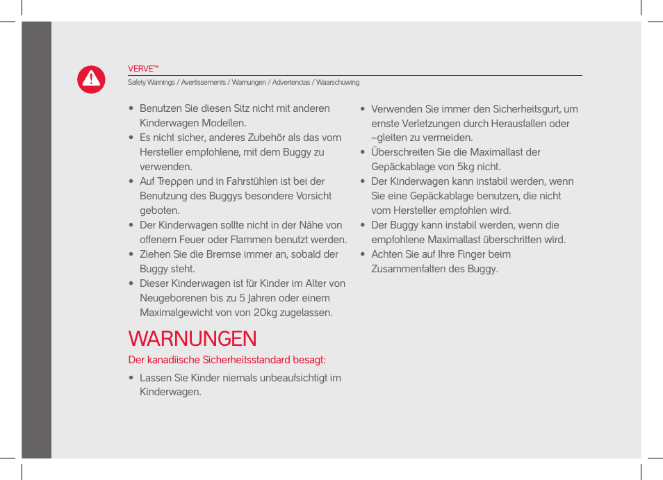 Warnungen | phil&teds verve pre-2014 User Manual | Page 20 / 58