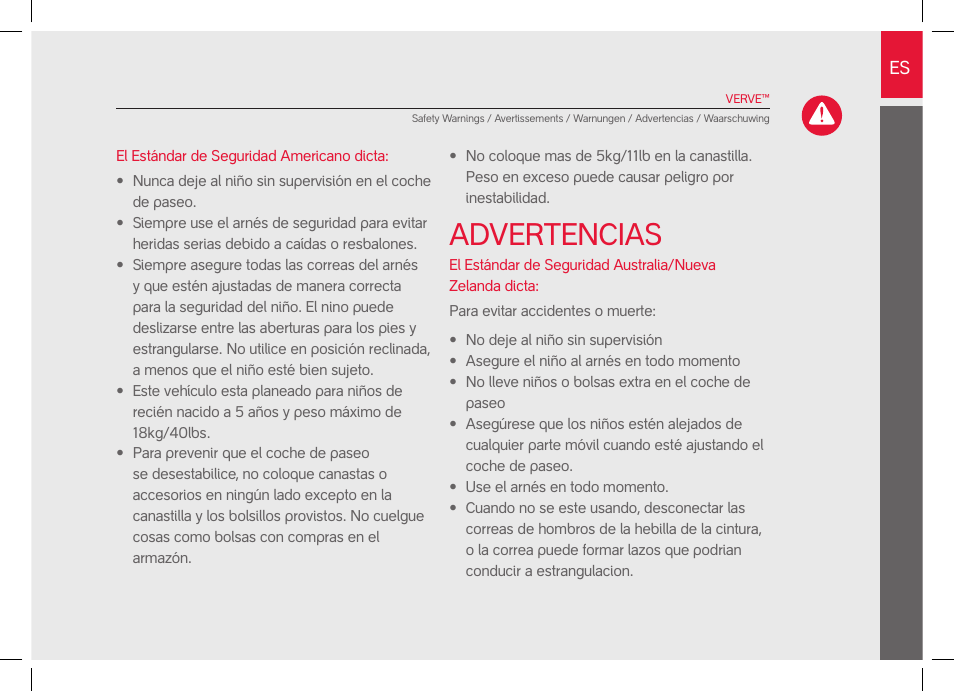 Advertencias | phil&teds verve pre-2014 User Manual | Page 25 / 58