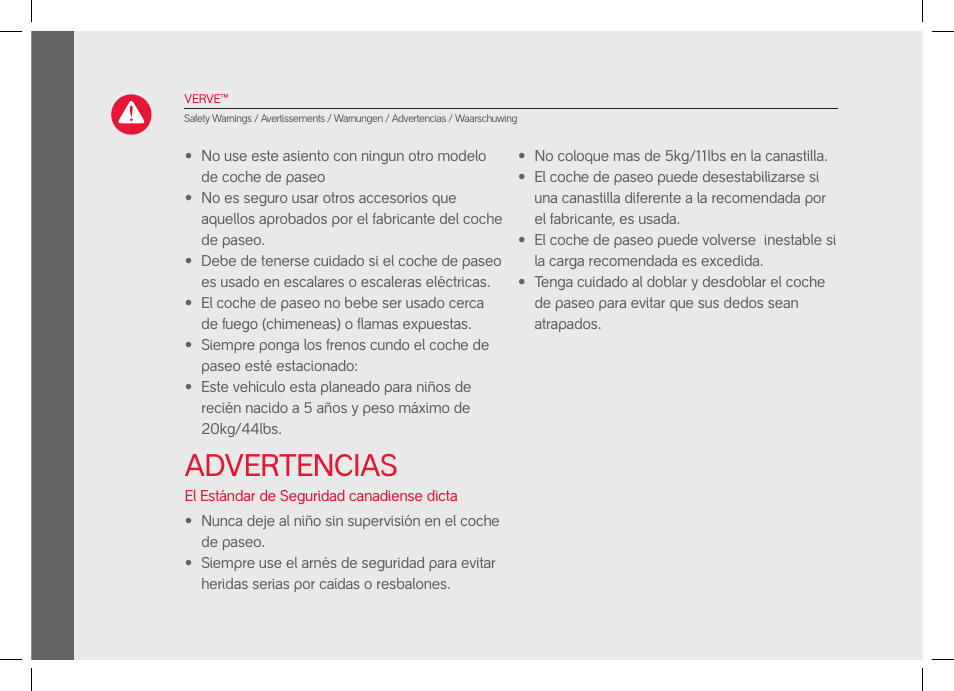 Advertencias | phil&teds verve pre-2014 User Manual | Page 26 / 58