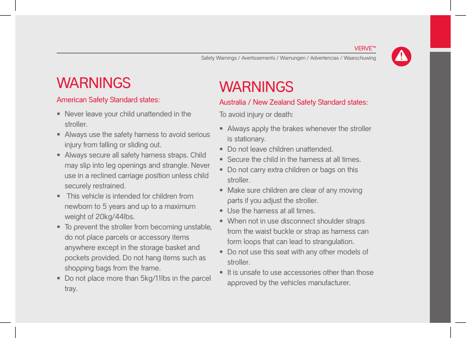 Warnings | phil&teds verve pre-2014 User Manual | Page 7 / 58