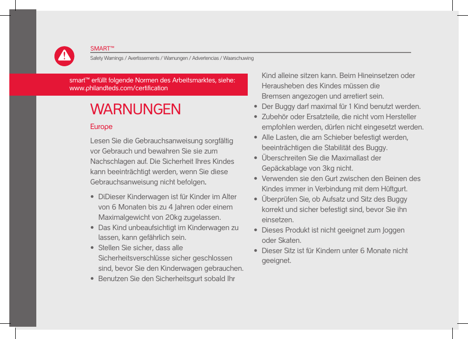 Warnungen | phil&teds smart User Manual | Page 16 / 42