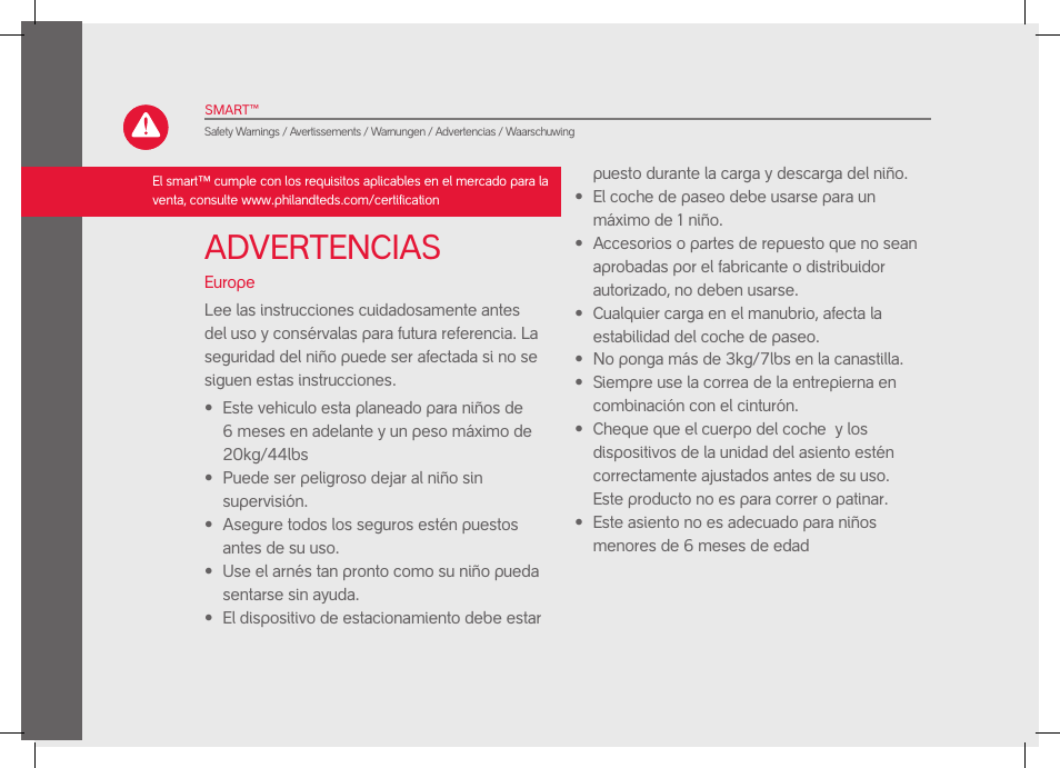 Advertencias | phil&teds smart User Manual | Page 20 / 42