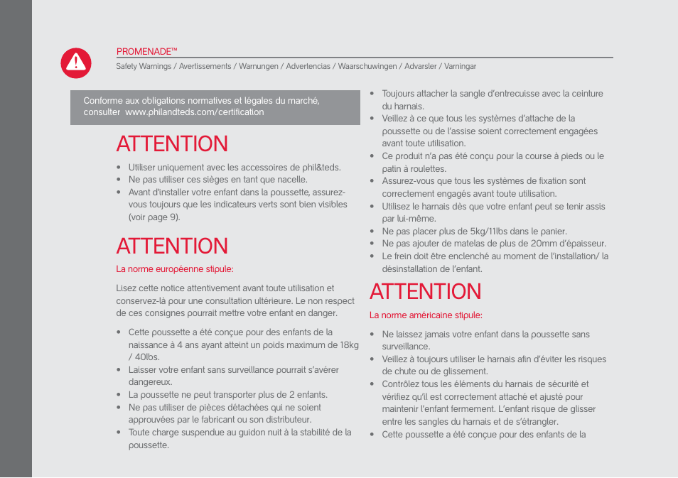 Attention | phil&teds promenade User Manual | Page 54 / 76