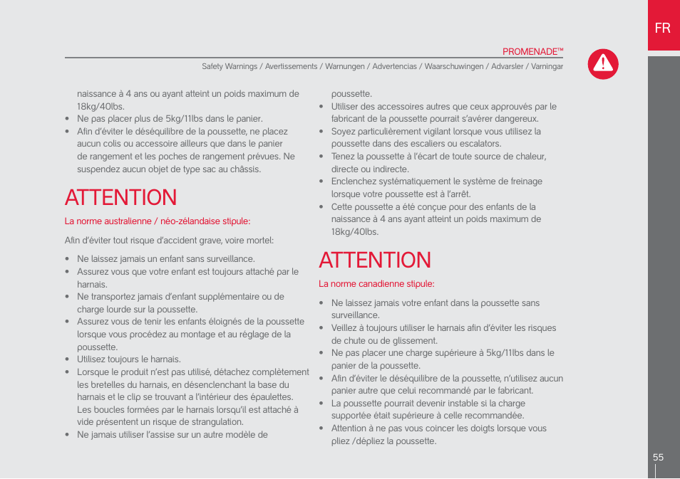 Attention | phil&teds promenade User Manual | Page 55 / 76