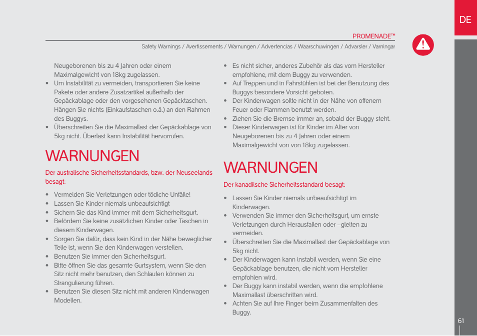 Warnungen | phil&teds promenade User Manual | Page 61 / 76