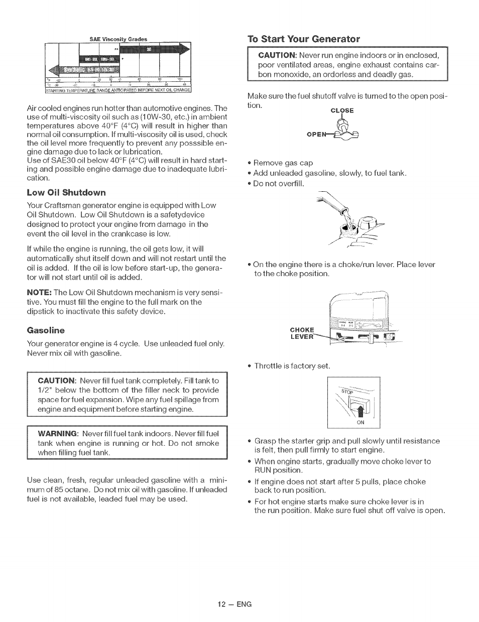 Low oil shytdown, Gasoline | Craftsman 919.679370 User Manual | Page 12 / 34