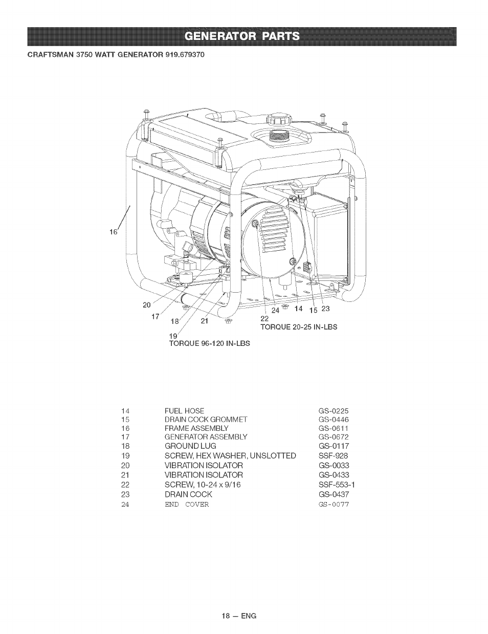 Generator part | Craftsman 919.679370 User Manual | Page 18 / 34